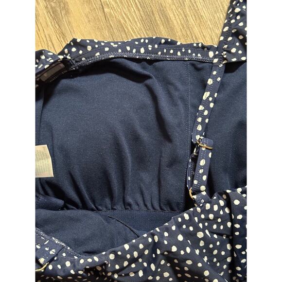 Kona Sol Swimsuit One Piece Ruffle One Shoulder Blue Navy Polka Dot Size 16 - Picture 4 of 4